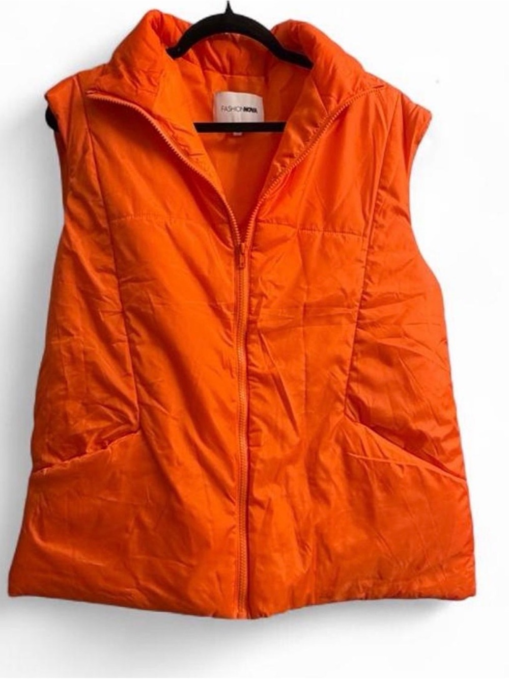 Fashion Nova Orange Quilted Puffer Vest - Women's Sleeveless Zip Jacket